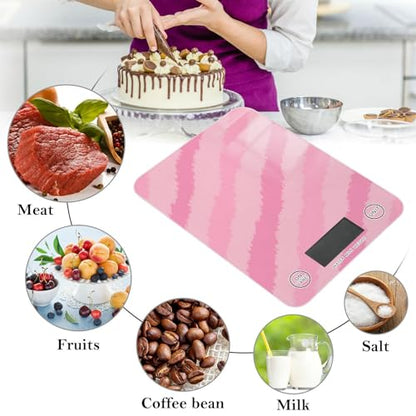 QwThum Food Scale Kitchen Digital Scale Food Ounces and Grams Dieting Baking Cooking Waterproof Glass Panels LCD Display,4 Units Scale Tare Function Stripes Pink
