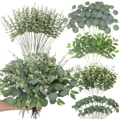 120 Pcs Artificial Eucalyptus Stems Bulk - Mixed Green Foliage, Daynight 120