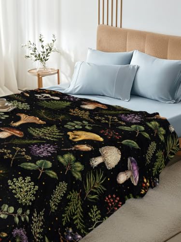 Queen Flat Sheet Mushroom Leaves Microfiber Bed Sheets with Variations - Espresso Brown, Sage Green, Ochre, Tan