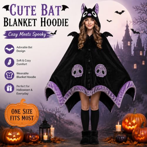 Bat Hoodie Blanket - Cozy Halloween Wearable Blanket for Adults & Teens