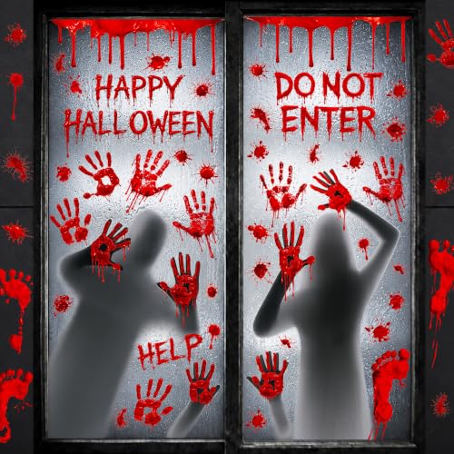 Halloween Bloody Window Clings Decorations - 6 Sheets Spooky Stickers