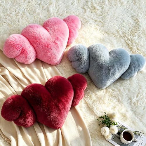 Pink Heart Plush Throw Pillow - Soft Sofa Cushion for Living Room - 1 Piece - Variation of Pink