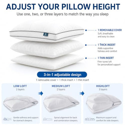 Adjustable Standard Size Pillow for Side Sleepers - White - 1 Pack
