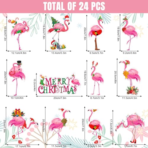 Christmas Hanging Swirl Decorations Pink Flamingo 24Pcs Holiday Ornaments