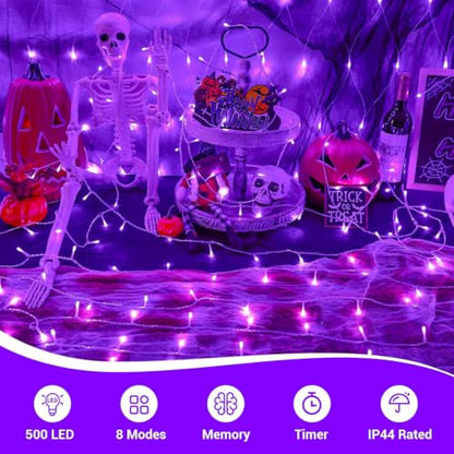 Halloween String Lights Purple 165ft 500 LED - Outdoor Indoor Decor - Variation of Purple / 500 LED
