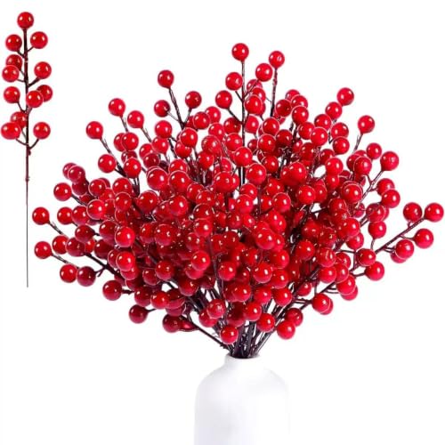 Artificial Red Berry Stems for Christmas Decorations Set of 35