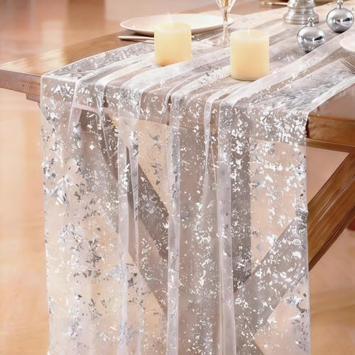 Sliver Glitter Table Runner Set - 3 Pack 28x120 Inches, Elegant Wedding & Party Decor