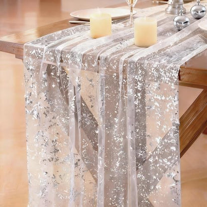 Sliver Glitter Table Runner Set - 3 Pack 28x120 Inches, Elegant Wedding & Party Decor