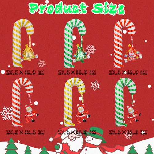 Christmas Candy Cane Balloons Set for Holiday Decorations - 6 Pieces