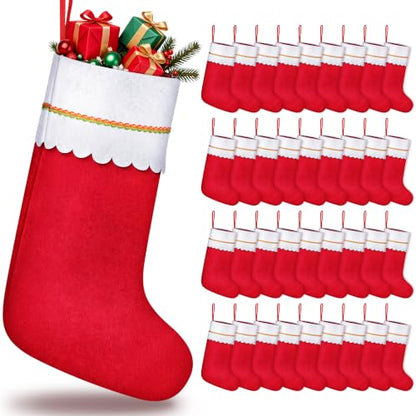 36 Pack Large Red Felt Christmas Stockings - 18 Inch Holiday Decor with White Cuff & Hanging Loop