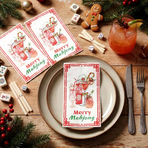 Christmas Mahjong Cocktail Napkins - Disposable Party Paper Set, 150 Pieces