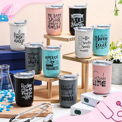 Blessed Nurse Coffee Mug Set - 10 oz Nurse Gifts with Lids, Soft Colors