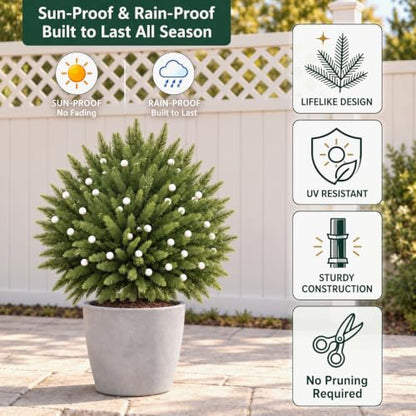 Artificial Norfolk Topiary Trees 23 Inch Set for Outdoor Porch & Garden