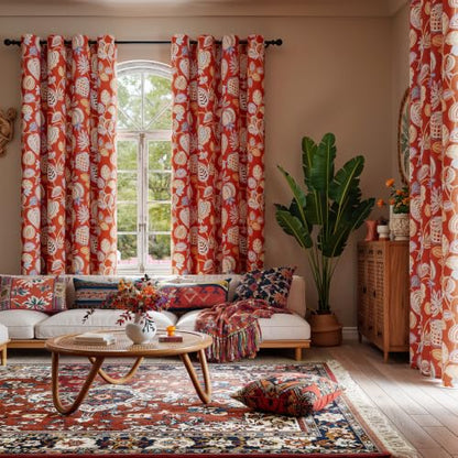 Terracotta Floral Blackout Curtains for Bedroom 84 Inch 2 Panels - Variation of Terracotta and Orange Floral