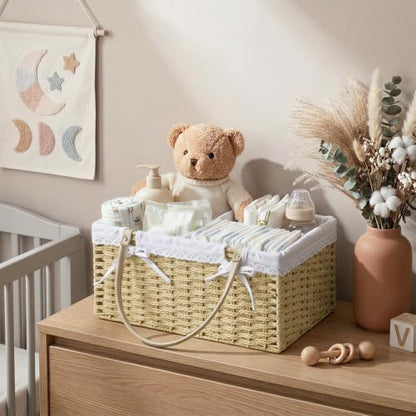 Baby Diaper Caddy Organizer Large Khaki Handwoven Paper Rope Storage Basket
