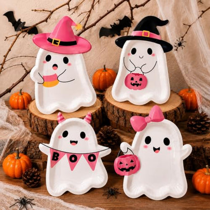 Pink Ghost Paper Plates Halloween Party Supplies 48 Pack