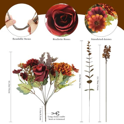 Coffee-Colored Fall Artificial Flower Bouquet with Mums and Peonies - Agusbagli, 22PCS