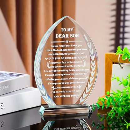 Inspirational Son Gift Crystal Keepsake from Mom Dad - Style 2