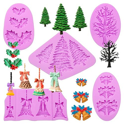 Christmas Pine Tree Silicone Mold with Bells - Winter Clover Variation