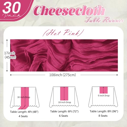 30 Pack Hot Pink Cheesecloth Table Runner 17 x 108 Inches Rustic Wedding Decor