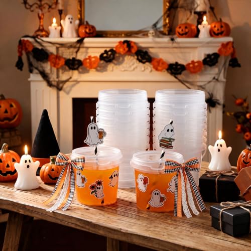 Halloween Plastic Drink Buckets Set with Ribbons and Accessories - 24 Pack