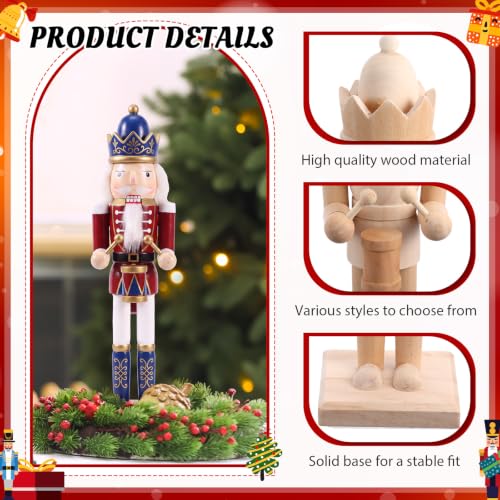 12-Piece Unfinished Wooden Nutcracker Craft Kit with Beards & Brushes - DIY Christmas Decorations (Variation 32)