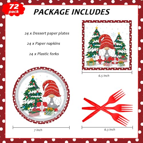 Christmas Gnomes Plates and Napkins Set with Santa & Tree - Holiday Party Supplies