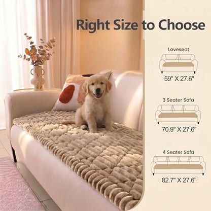 FunFurry Pet Couch Cover for Sofa - Washable, Anti-Scratch Flannel Protector - Camel 59"X27.6"