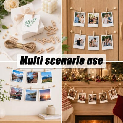 Photo String with Clips and Rope 50 Pcs Rustic Wall Decor Kit