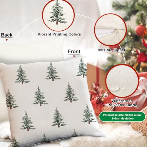 Outdoor Christmas Pillow Covers 20x20 Inch Waterproof Tree Decor Set - White