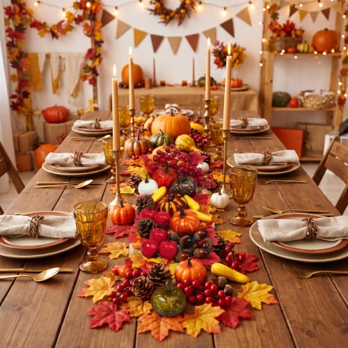 Fall Table Decor Pumpkin Set with Leaves Berries and Acorns - 73 Pieces