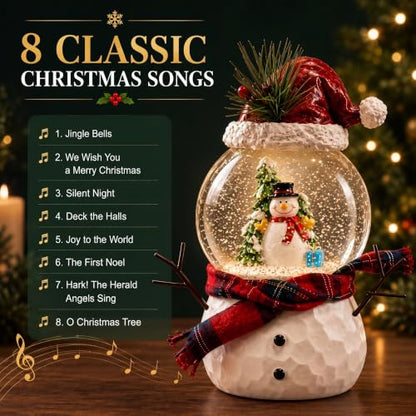 Musical Snow Globe Snowman Decor with Lights & Swirling Snow - Snowman Variant
