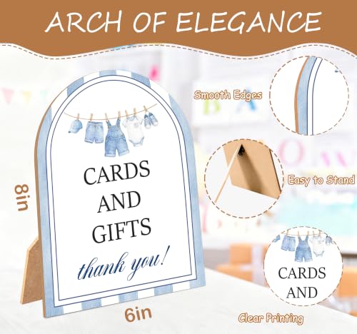Blue Jean Baby Shower Table Sign - Denim Western Cards & Gifts, 6x8 Inch Wooden Sign with Stand - Blue Jean Variation
