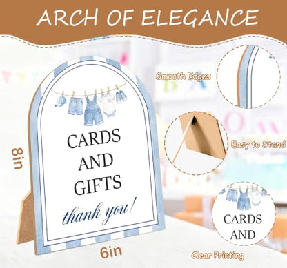 Blue Jean Baby Shower Table Sign - Denim Western Cards & Gifts, 6x8 Inch Wooden Sign with Stand - Blue Jean Variation