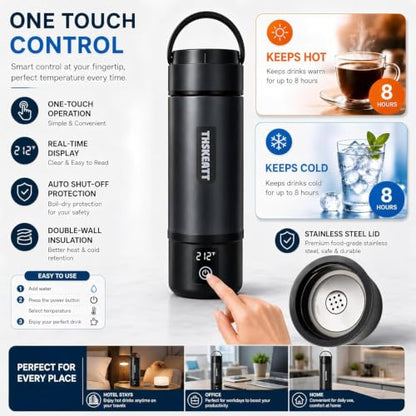 Portable Electric Kettle with Dual Voltage, Fast Boil & Keep Warm - Stainless Steel Travel Water Heater