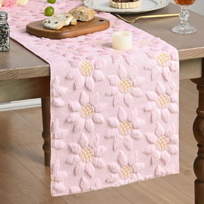 Pink Faux Fur Sunflower Table Runner - 13 x 108 Inch Spring Home Decor