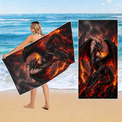 Fantasy Dragon Pattern Beach Towel Large 36x72 Inch Absorbent Quick Dry