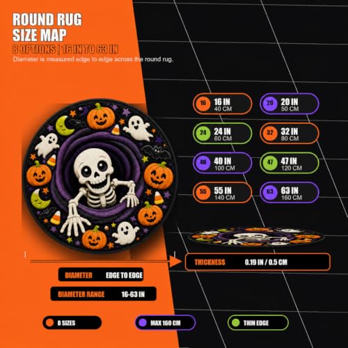3D Halloween Rug Indoor Black Cat Vortex Optical Illusion, 32 Inch - Variation: Black Cat / 2'8" Round