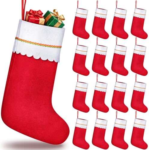 16 Pack Red Felt Christmas Stockings with White Cuff - Holiday Decor