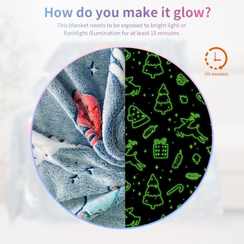 Christmas Glow in The Dark Blanket for Kids, Deer Design, 50x60 Inches