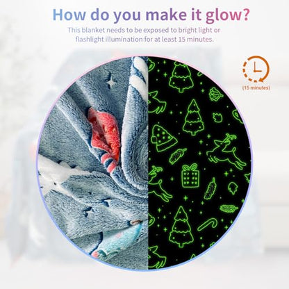 Christmas Glow in The Dark Blanket for Boys Deer Pattern 40x60 Fleece Throw