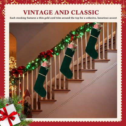 Dark Green Velvet Christmas Stockings Set of 4 - 18 Inch Holiday Decor