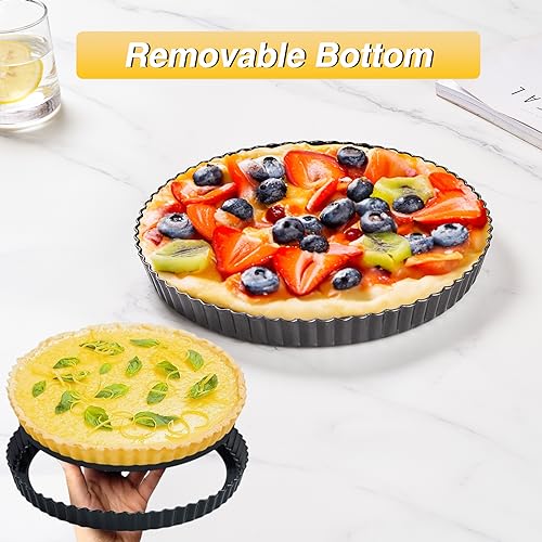 Meichu 11 inch Tart Pans with Removable Bottom Non stick Fluted Quiche Pans Cake Pans for Baking Pizza Fruit Mousse Christmas Dessert Round 1 Pcs