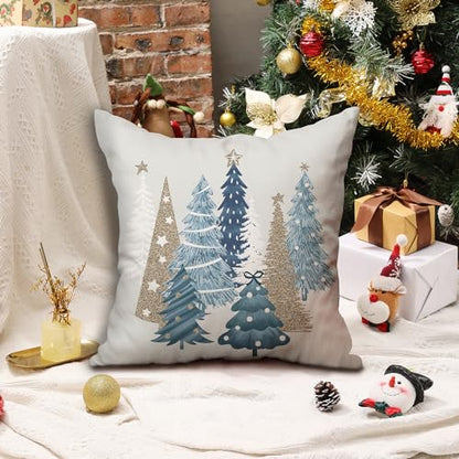 Christmas Pillow Covers 18x18 Inch Set of 2 Off-White Xmas Tree Decor for Home Couch