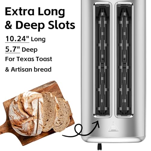 CUSIMAX 4-Slice Toaster with Long Slots - Silver, Sourdough & Bagel Settings