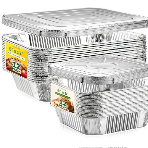 Disposable Aluminum Pans with Lids - 24 Pack, 2 Sizes for Baking & Food Storage