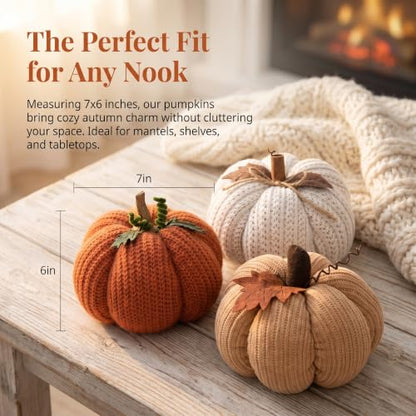 Set of 3 Crochet Fall Pumpkins - Decorative Autumn Home Decor