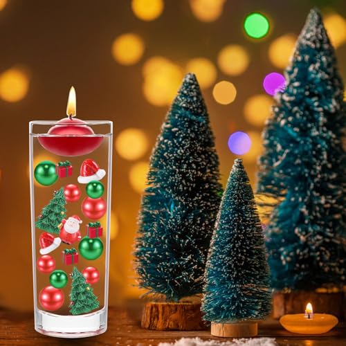 Christmas Vase Filler Decor Set - Red Green Beads & Holiday Figures, 10066pcs - Xmas Party Home Decor