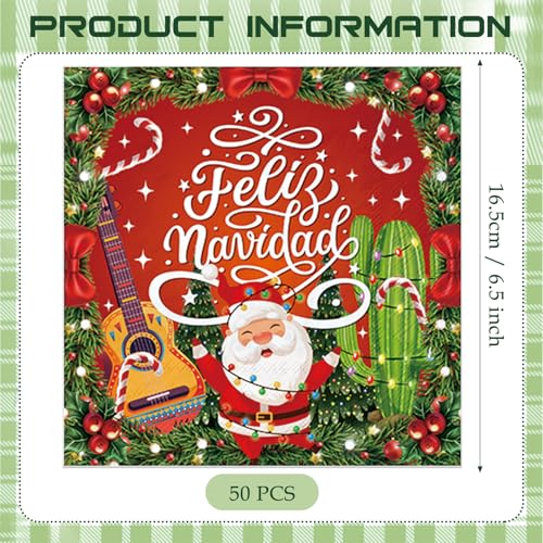 Mexican Feliz Navidad Party Decorations - 50 Assorted Festive Napkins - Variation: Mexican
