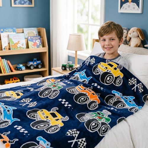 Twin Size Construction Truck Blanket for Teens Boys - Glow in Dark 60x80in